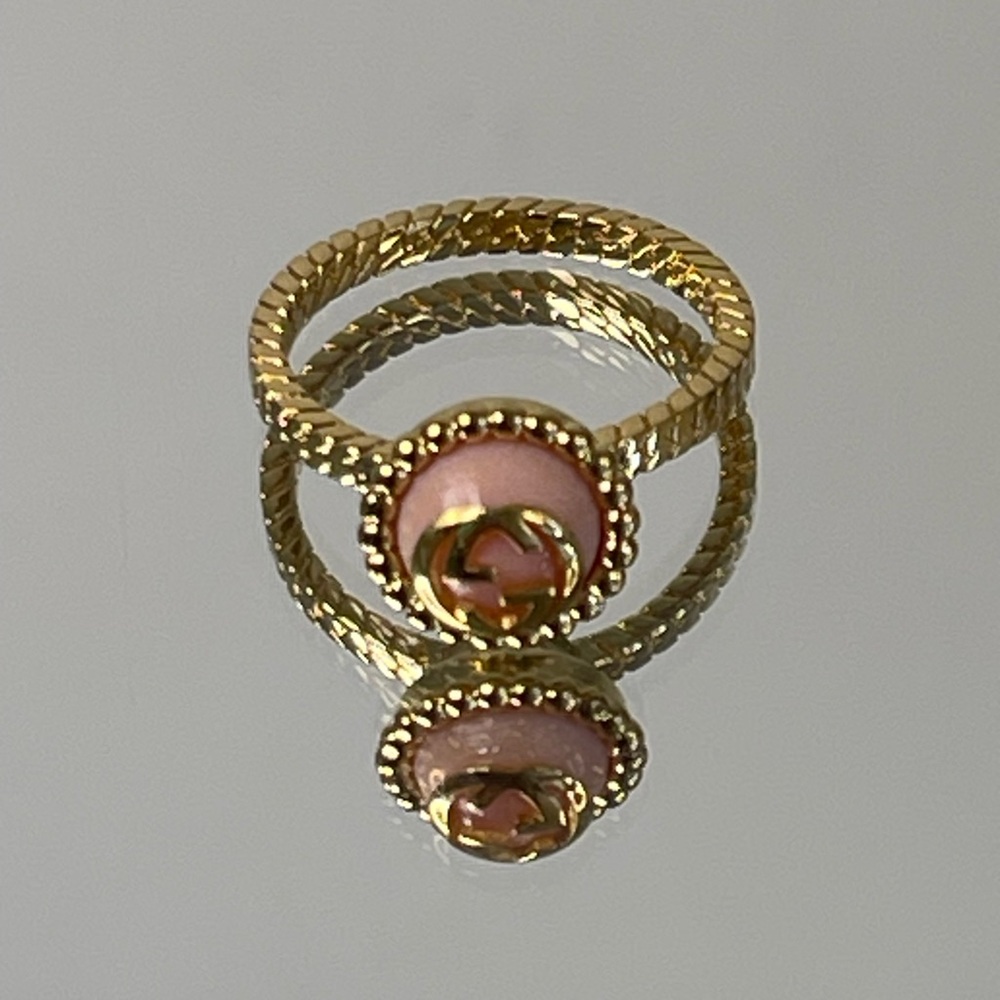 GUCCI Interlocking G Flower 3-row Gold Tone Ring sz: 55/ 7 1/4 - Picture 5 of 14